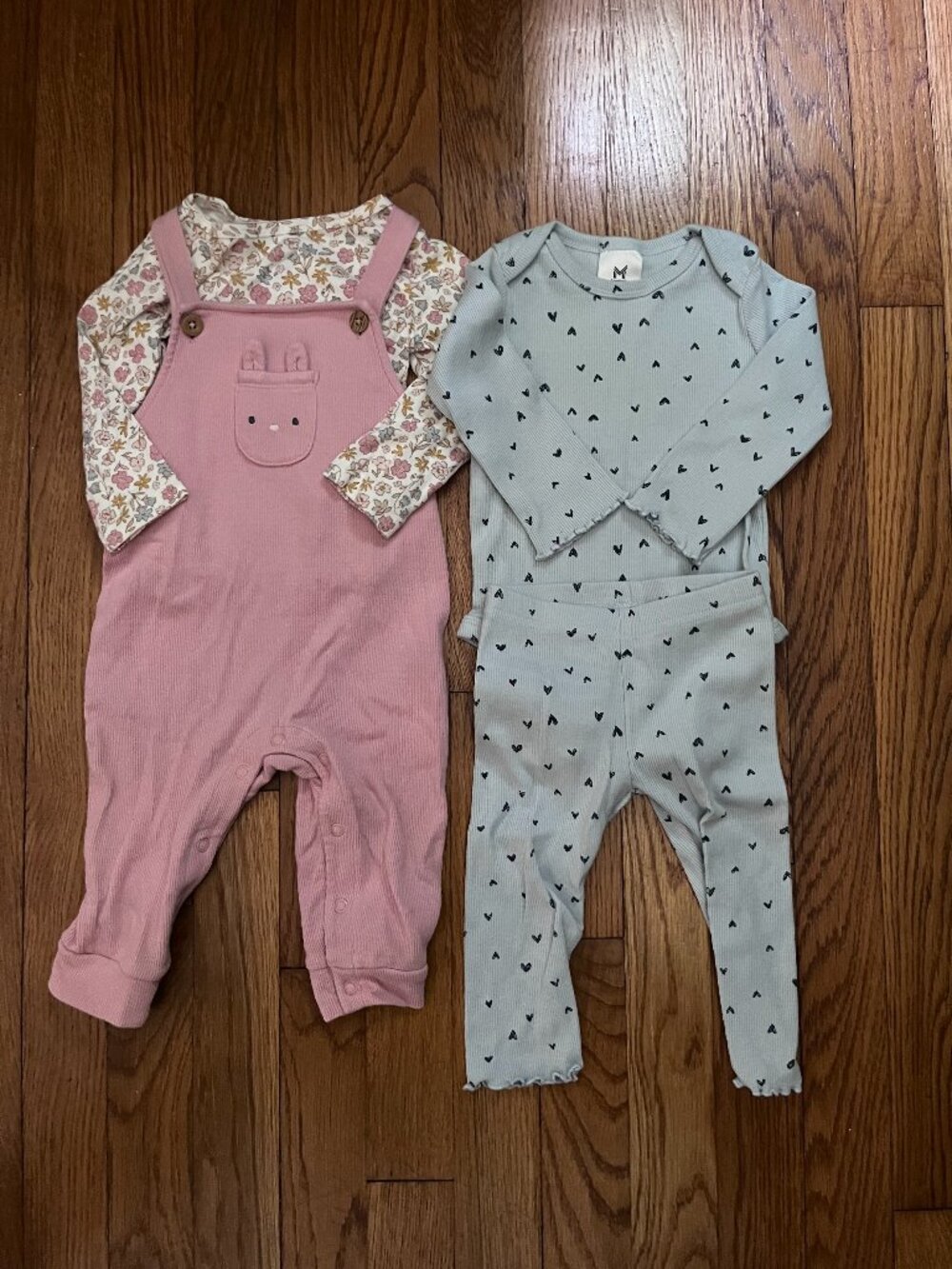 Baby Girl Long Sleeve Spring Sets, Hearts & Bunnies, 9 Months